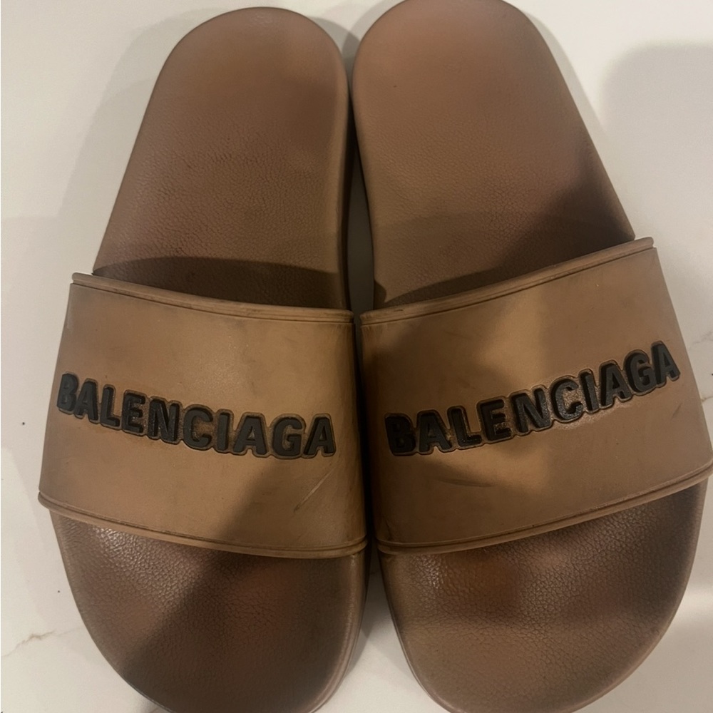Balenciaga Tan Slide Sandals